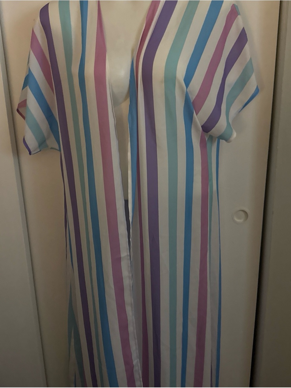 Pastel Stripe Open-Front Kimono “Warmer DayCardigan in Blue, Purple, Pink, White